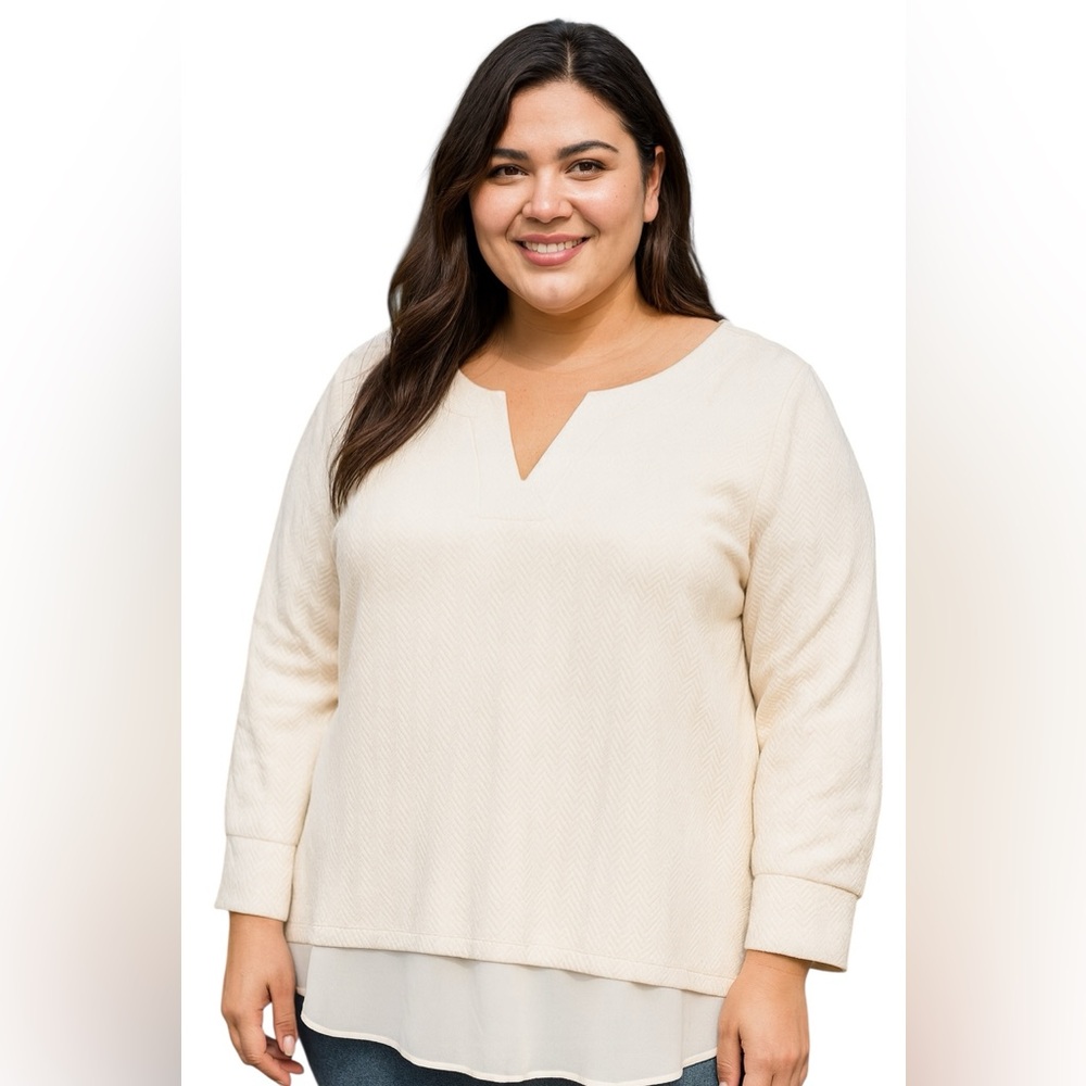 5/$25 Penningtons Cream Sweater with Subtle Textured Chevron & Sheer Size 4X